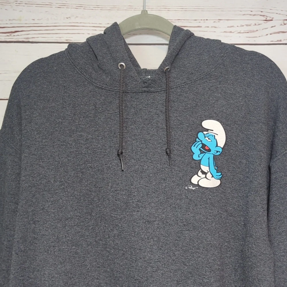 The Smurfs Peyo Lazy Sleepy Smurf Mushroom Hooded Sweatshirt Hoodie‎ Medium Grey